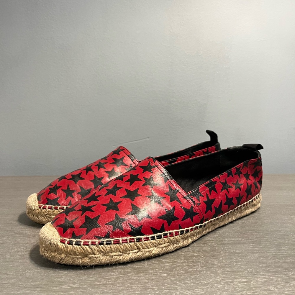 Saint Laurent Red and Black Star-Print Espadrille Loafers